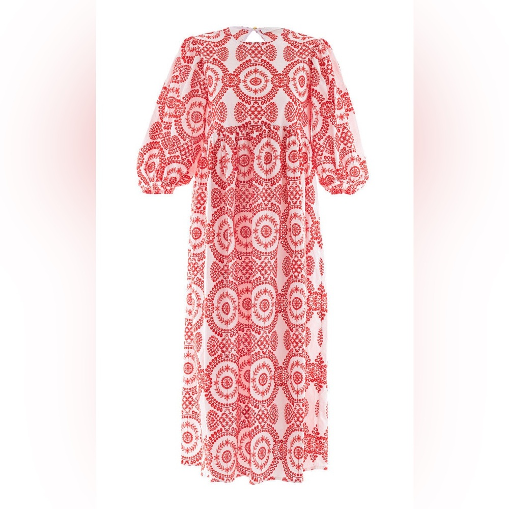 Borgo De Nor Vanessa Broderie Anglaise Loose Dress With Sleeves In Red Sz 6